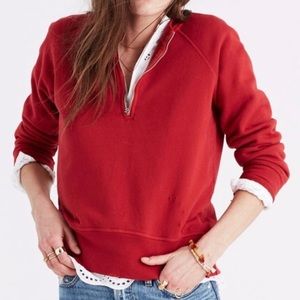 Rivet&Thread Red Quarter Zip Distressed Sweater